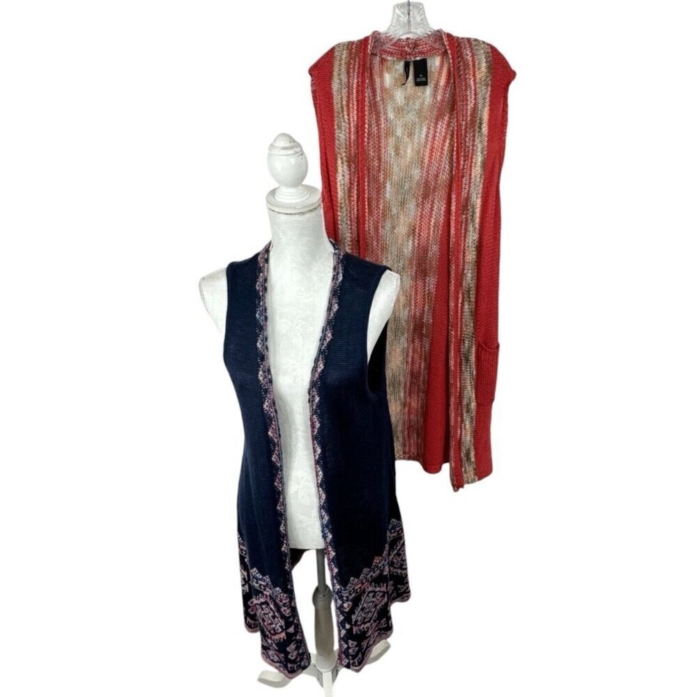 New Directions Lot of 2 Women's XL Longline Open Cardigan Sweater Vests Multi‎